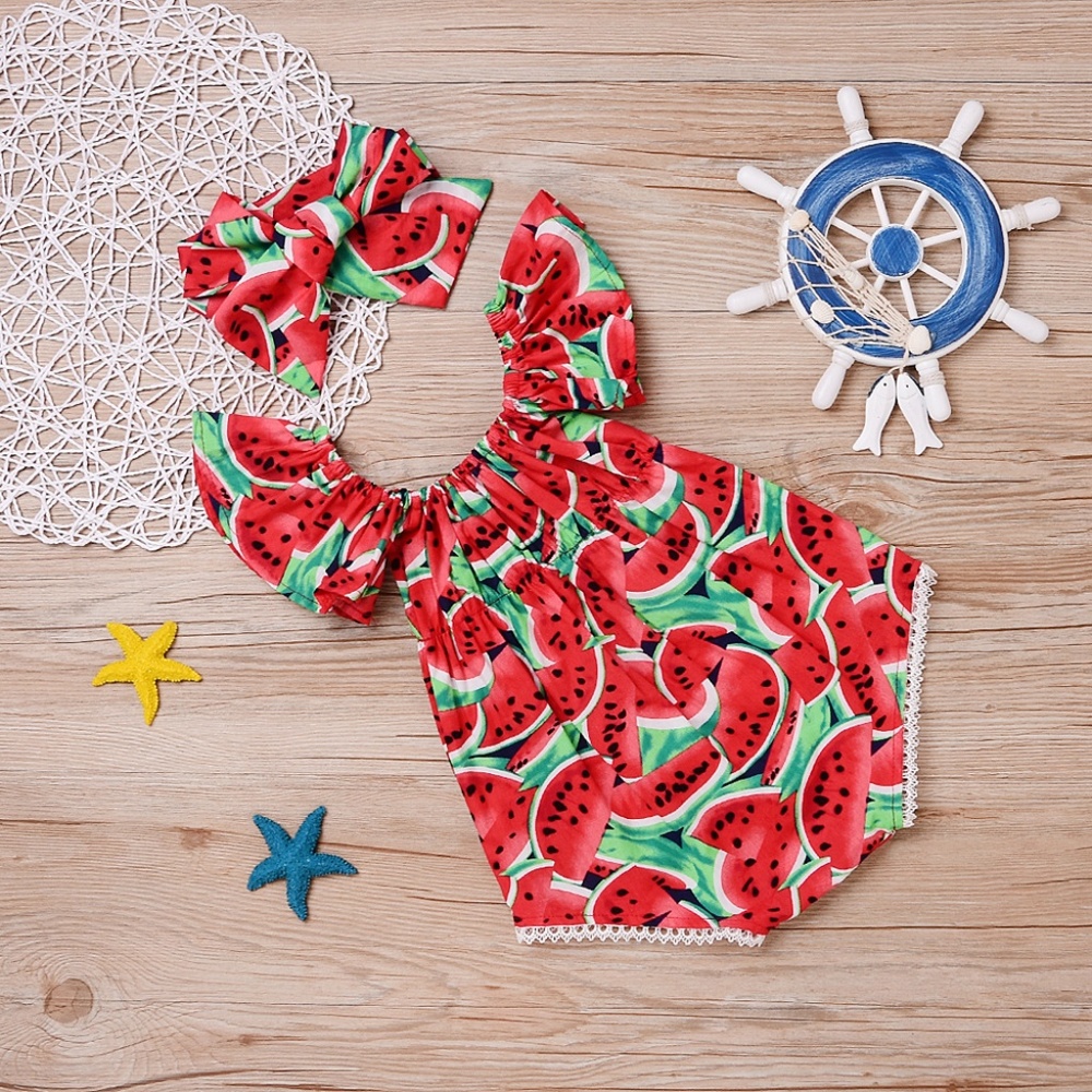 *Restocked* Baby Girl Watermelon Romper & Headband - Picture 4 of 8
